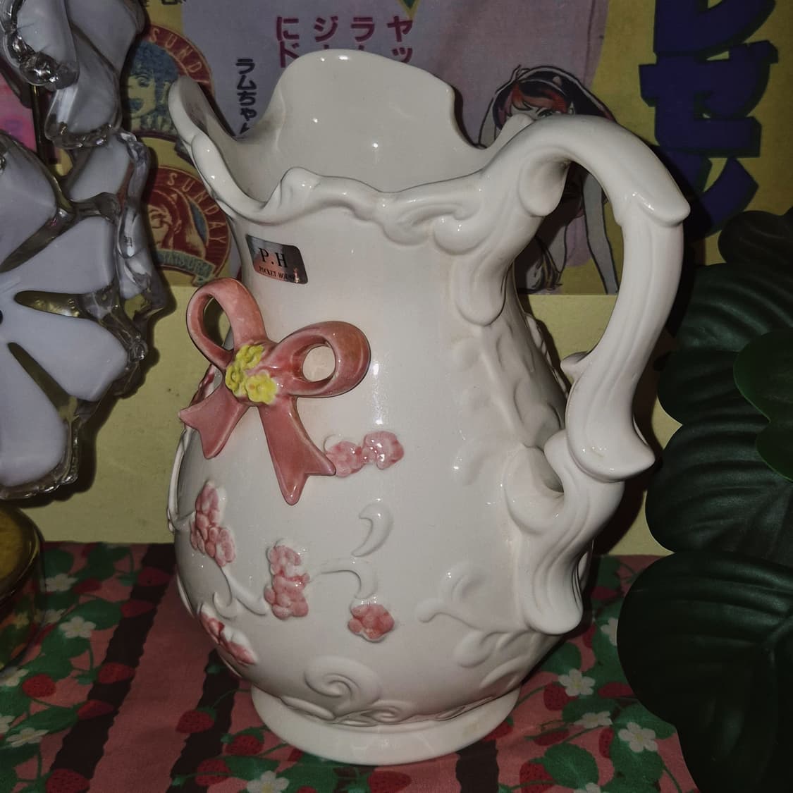 70s 포셀린 리본 꽃포지 저그 도자기 화병 상품이미지8