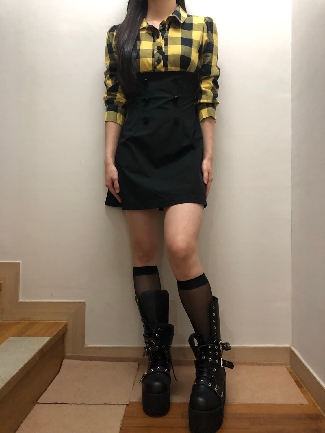 빈티지 펑크 옐로우 체크 원피스 상품이미지3