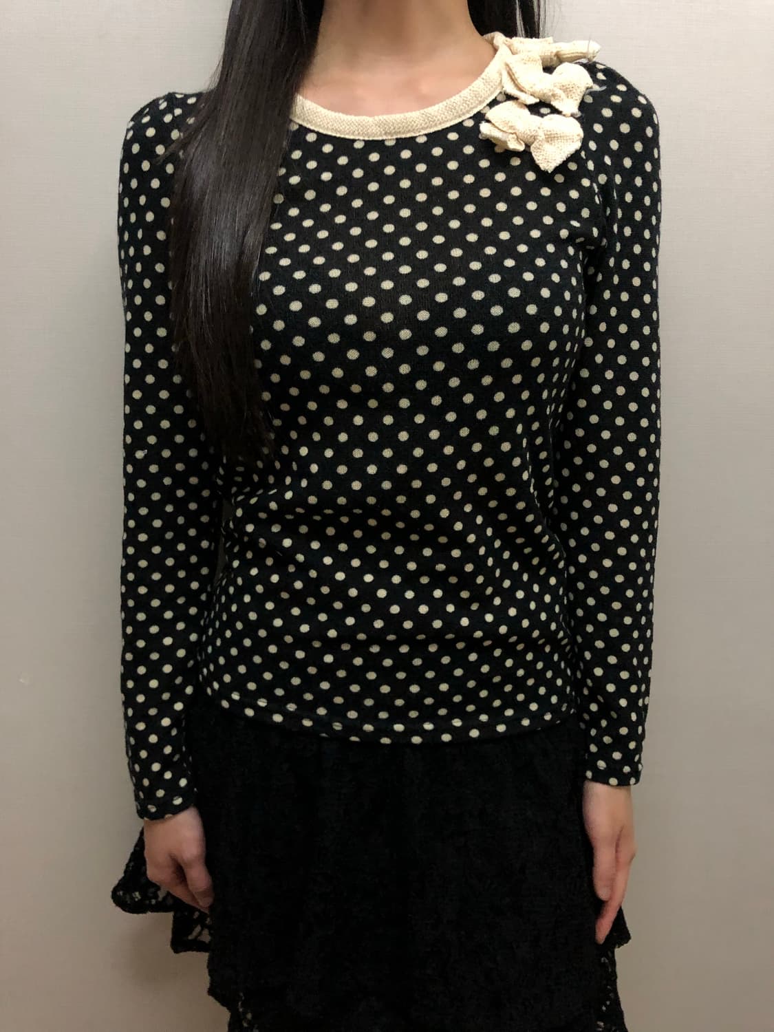 빈티지 블랙 도트 리본 탑 상품이미지1