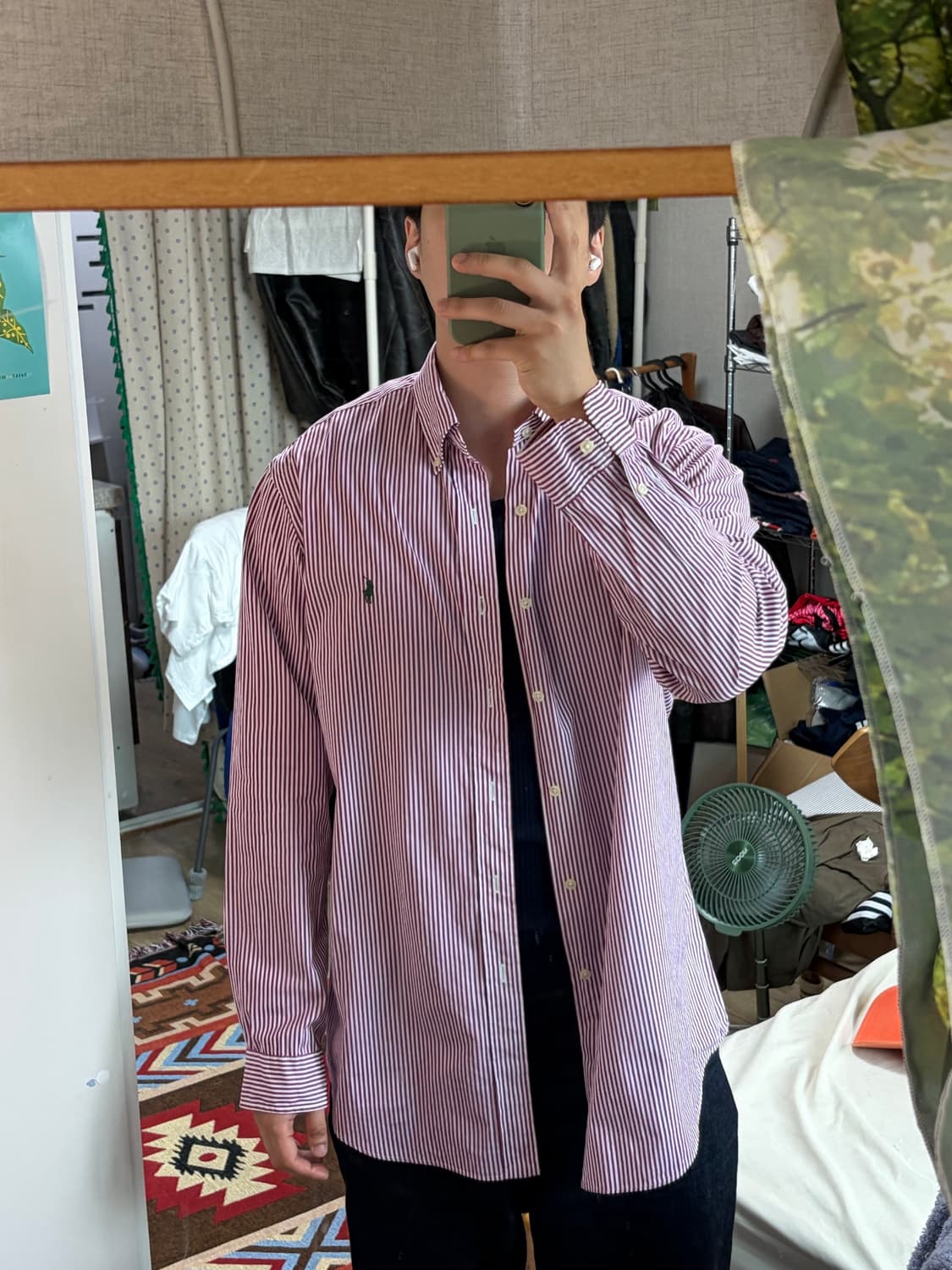 L) 폴로 랄프로렌 포플린 스트라이프 셔츠 버건디 상품이미지8