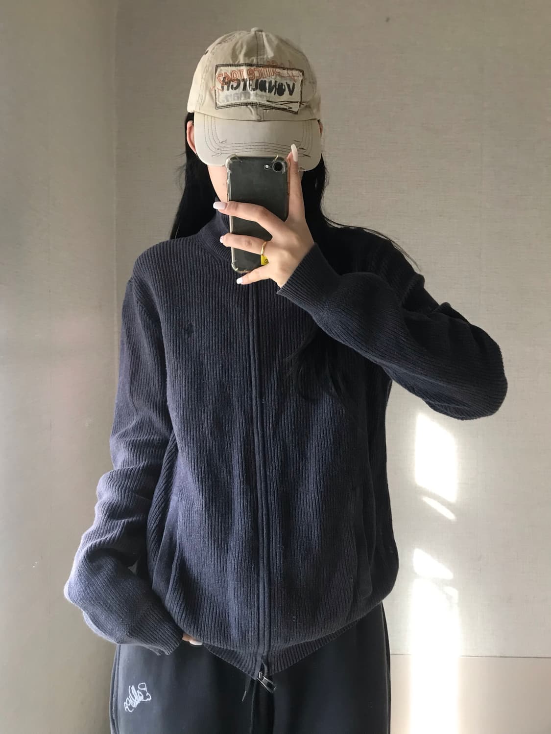 폴로 그레이 와플 니트집업 상품이미지1