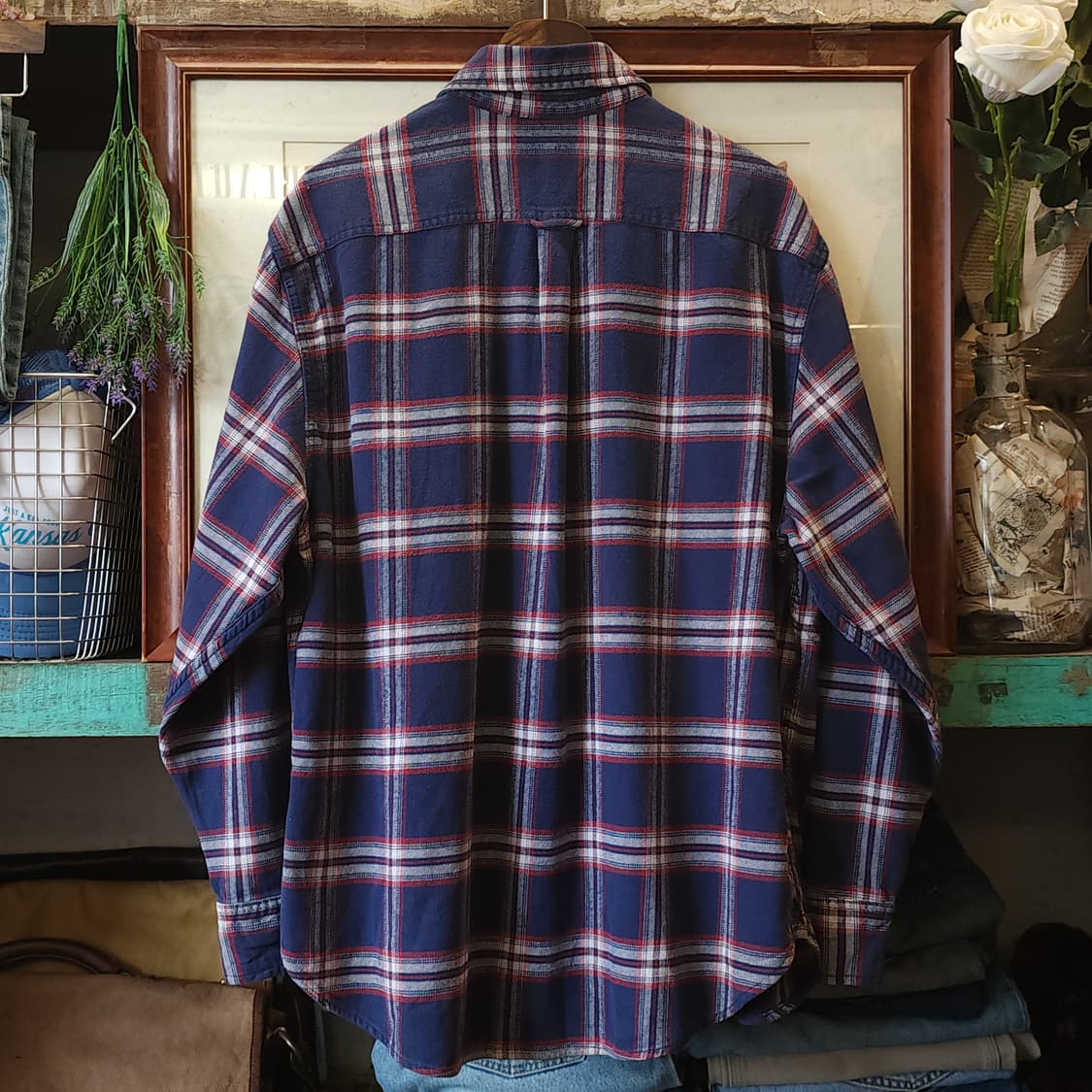 90s 아메리칸 빈티지 체크셔츠 헤비 플란넬 워크셔츠 빅체크 블루 xl 상품이미지2