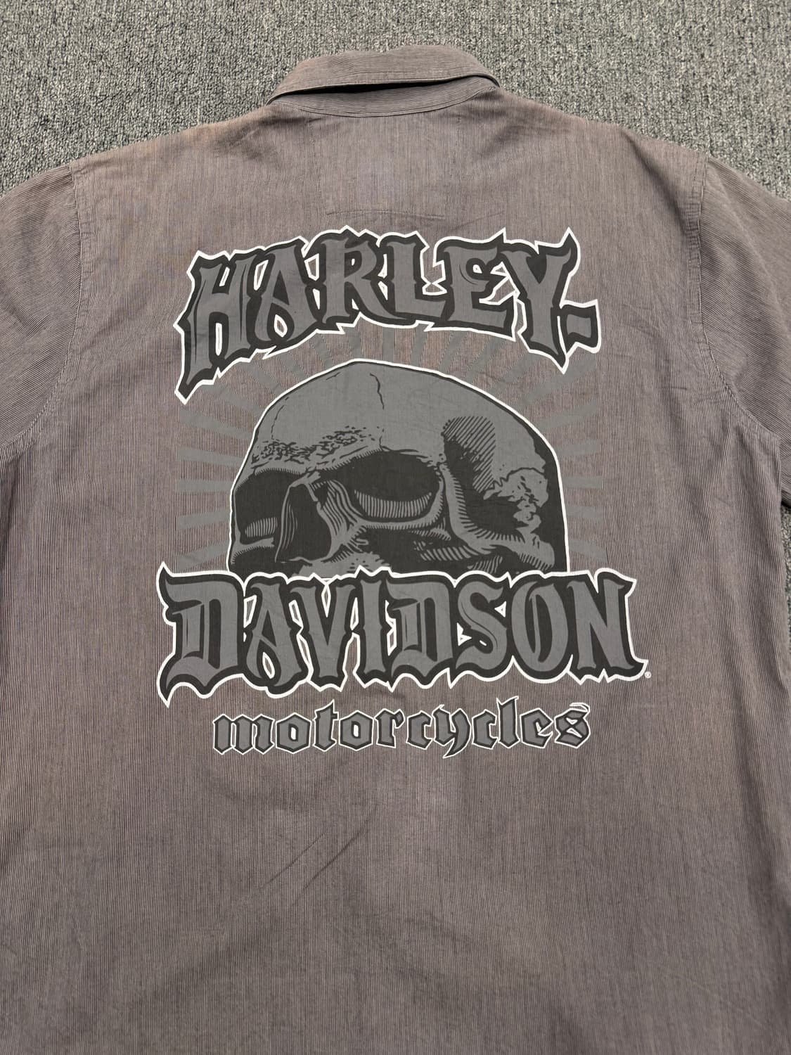 M) 할리데이비슨 빈티지 워싱 스컬 프린팅 코튼 반팔 셔츠 상품이미지5
