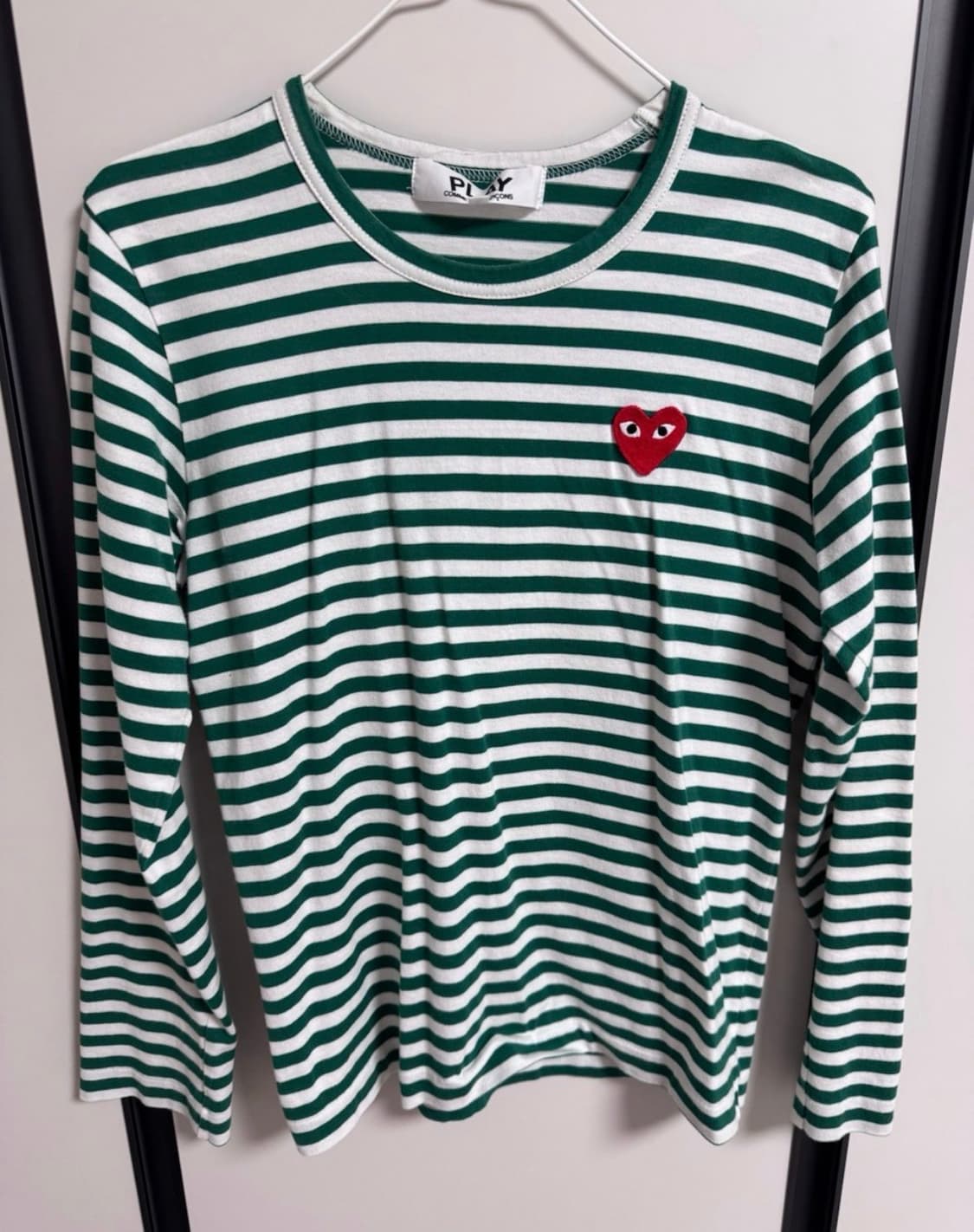 플레이 꼼데가르송 스트라이프 롱슬리브 티셔츠 그린 화이트 상품이미지1