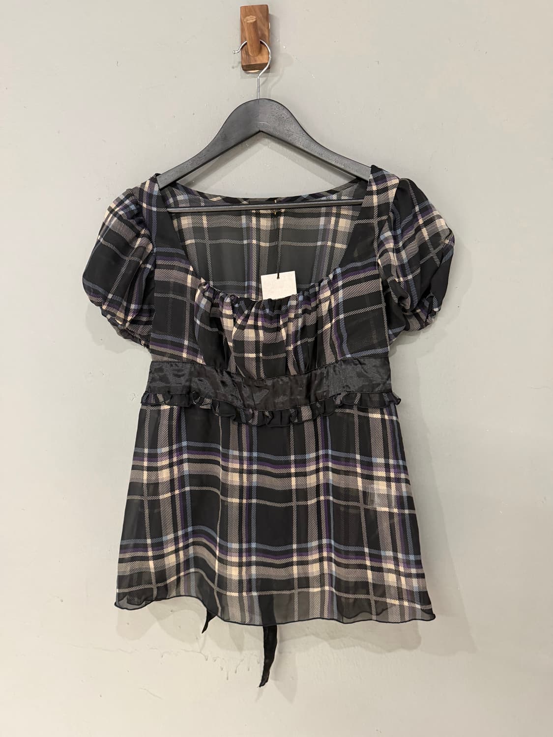 puff sleeve see-through check top 상품이미지6
