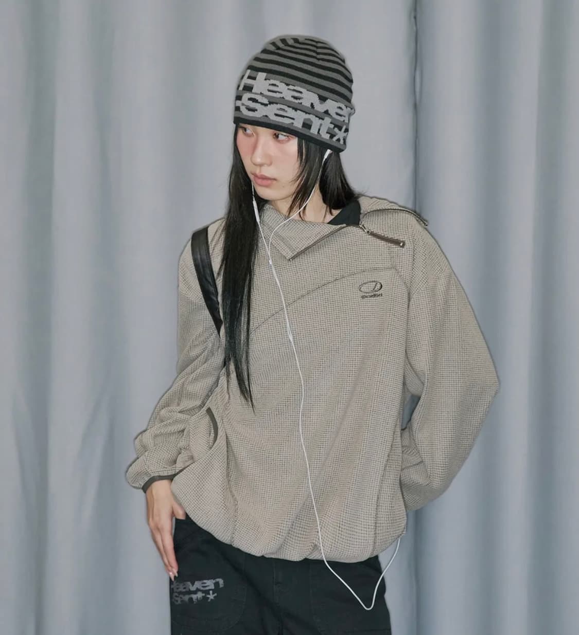 오드스튜디오 와플 커버 스티치 후드 티셔츠 - BEIGE m size 상품이미지2