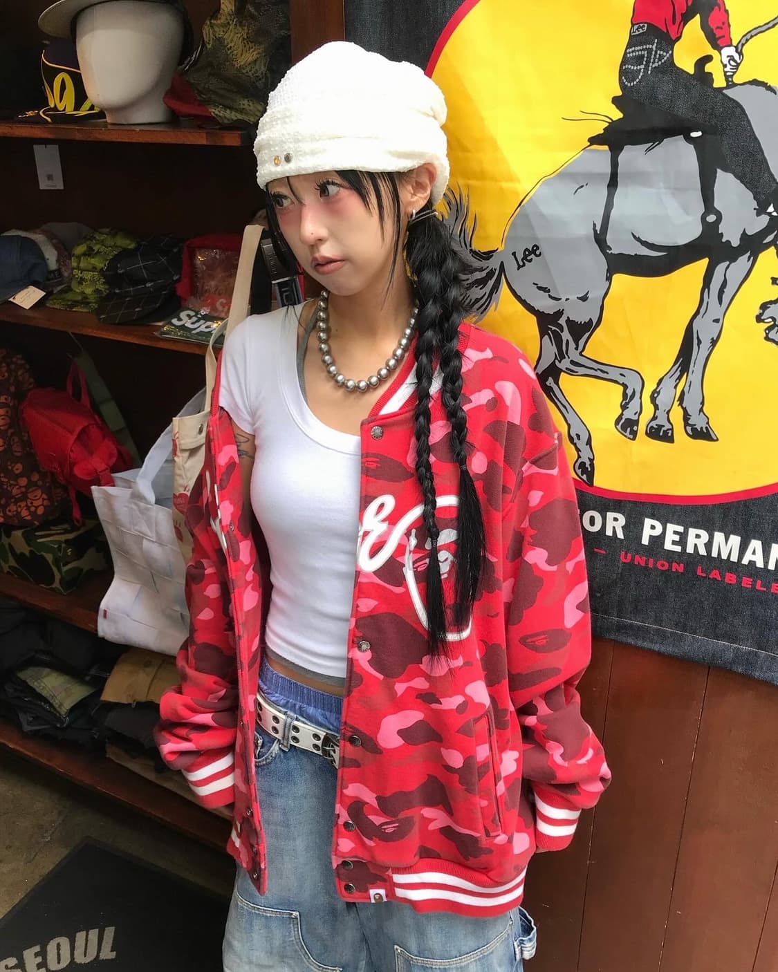 Bape Red Camouflage Varsity Jacket 상품이미지2