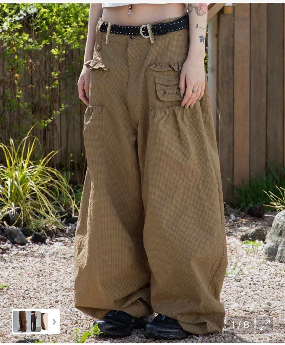 루나키후 WXP042 사키 프릴 시어서커 와이드 팬츠 (BROWN) 상품이미지1