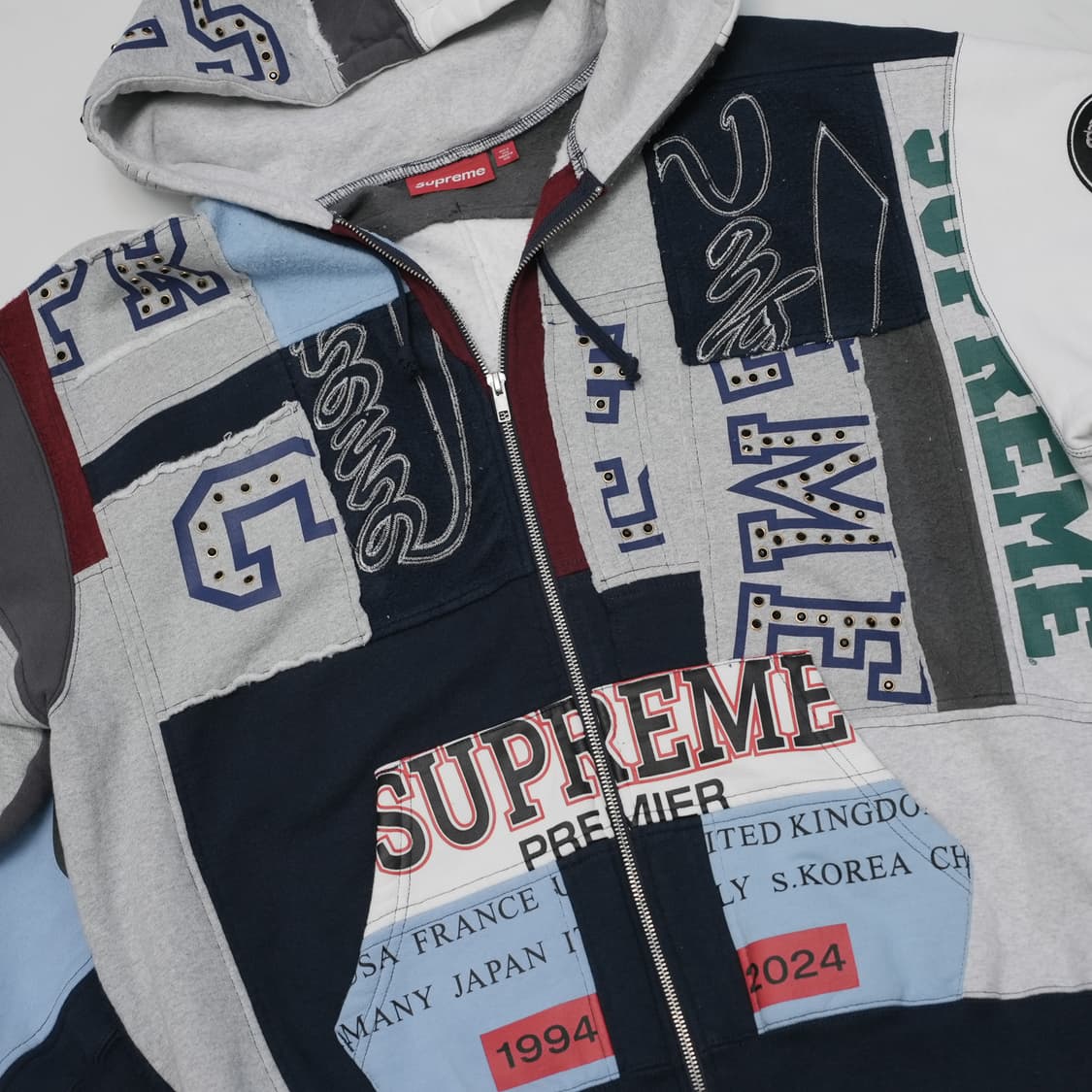 [L] 슈프림 패치워크 집업 후드 스웨트셔츠 네이비 상품이미지2