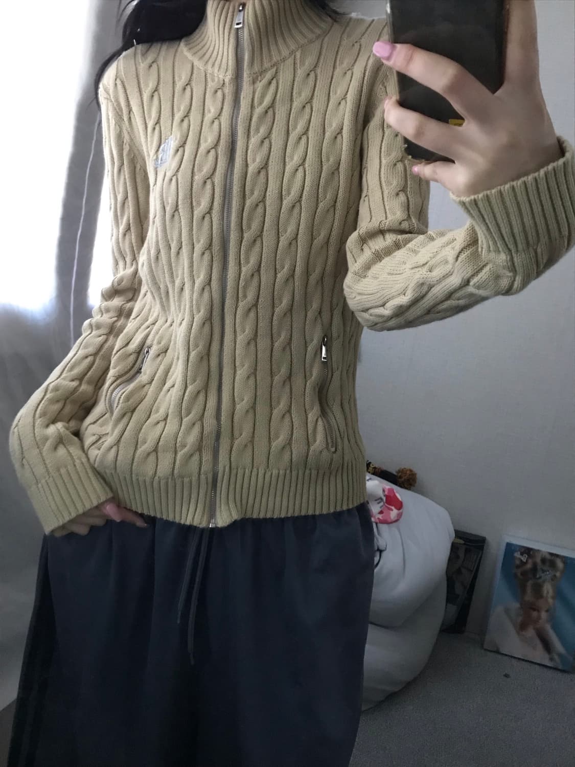 폴로 아이보리 케이블 니트집업 상품이미지2