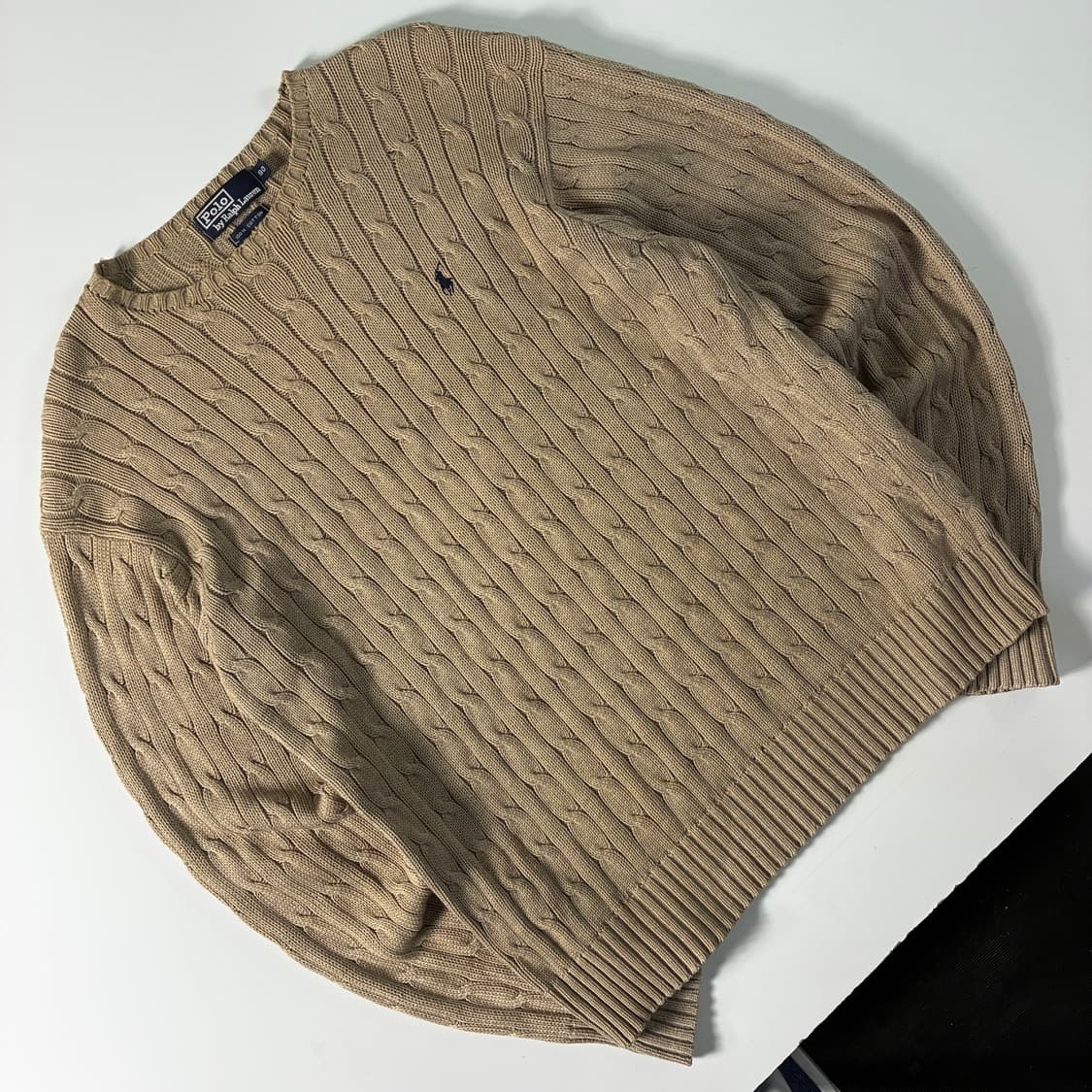 Polo  폴로 랄프로렌 90,s 자수 코튼 베이지 꽈배기 니트  상품이미지2