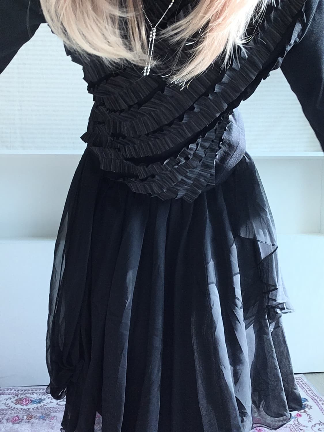 jpn vintage black ruffle long skirt 상품이미지5