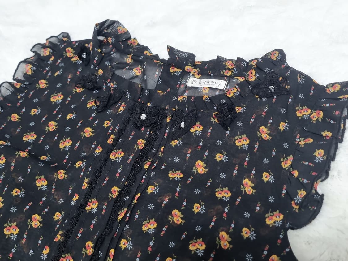 일본 빈티지 일브엑시즈팜 axes femme 플로럴 쉬폰 블라우스 상품이미지2