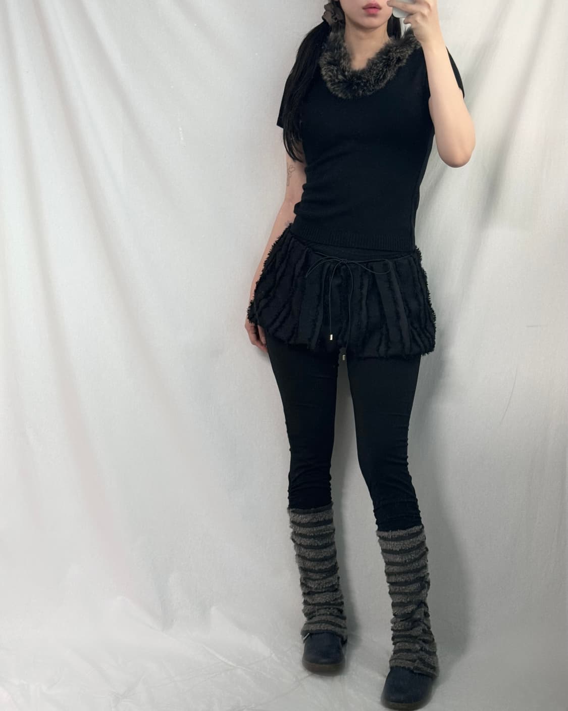 퍼 트리밍 넥 울 혼방 하프 슬리브 니트 상품이미지6