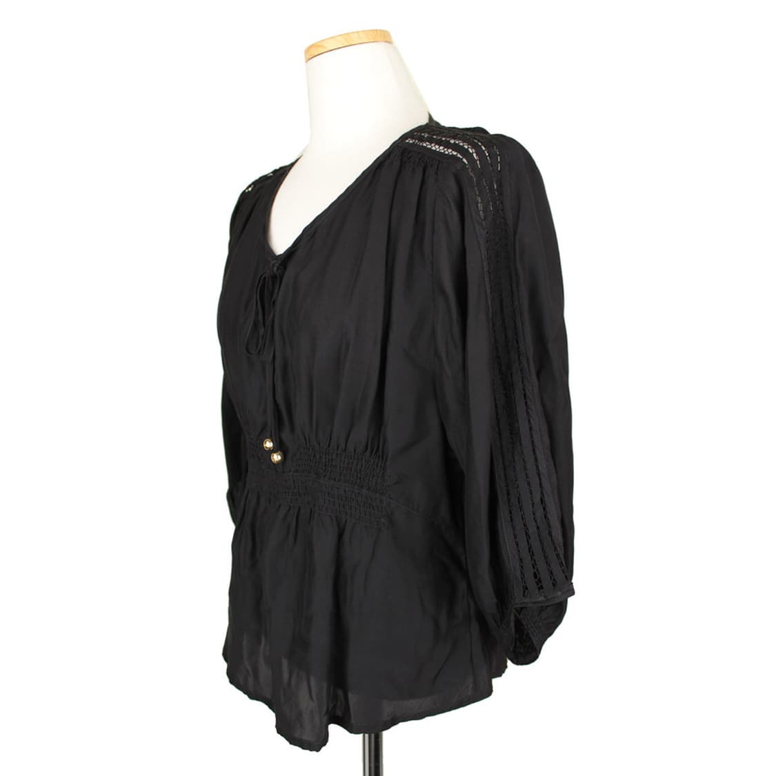 쥬시꾸뛰르 블랙 실크 셔링 밴딩 블라우스(XS) 상품이미지2