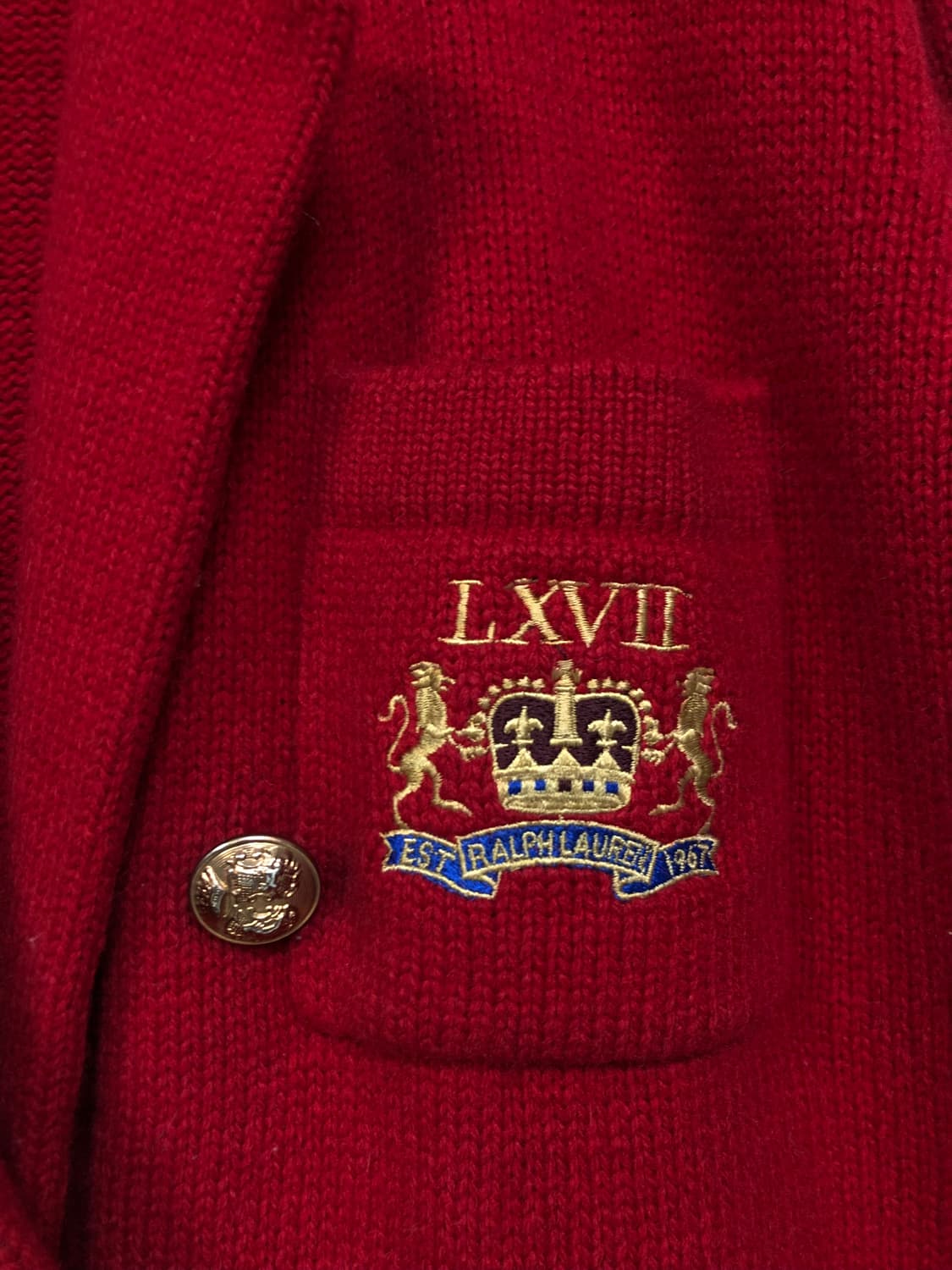 90s 폴로 셔틀랜드 울100% 금장 니트 블레이저 자켓 _ 딥레드 상품이미지3