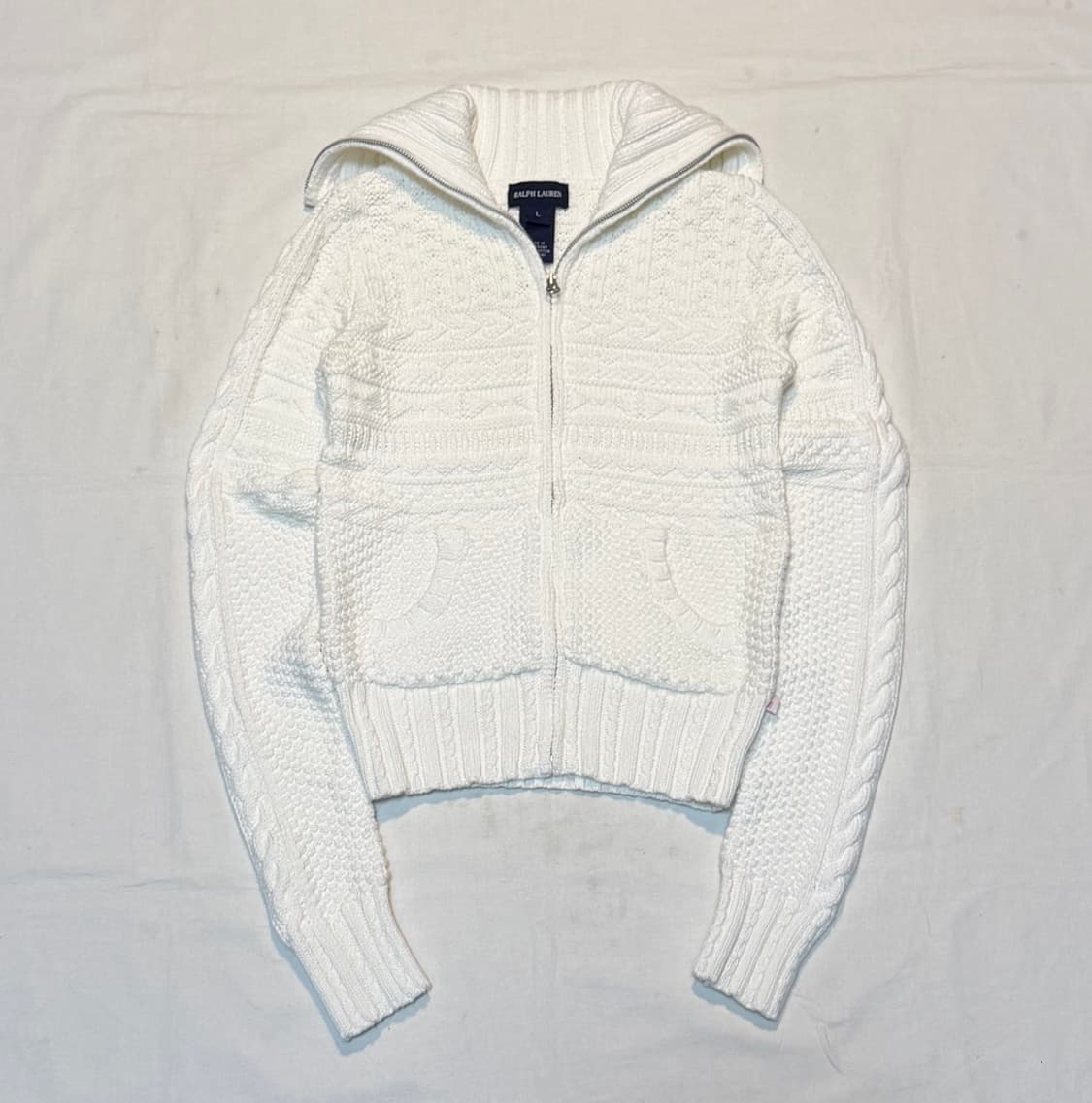 폴로 랄프로렌 딱붙핏 케이블 코튼 니트집업 화이트 상품이미지1