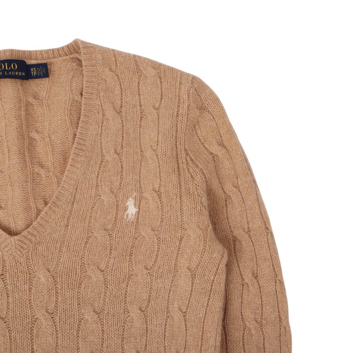 폴로 랄프로렌 베이지 울 캐시미어 브이넥 케이블 니트 상품이미지3