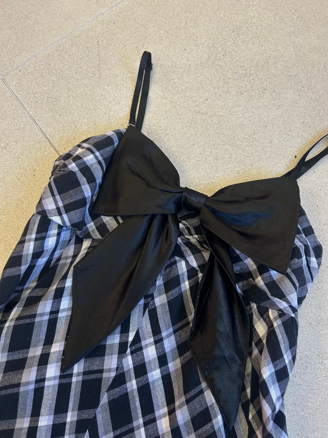 리본 체크 벌룬 원피스 상품이미지2