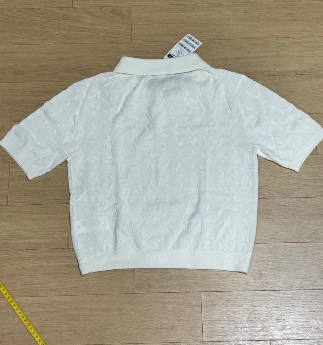 행텐 여성 케이블 카라 슬림 크롭 반팔 니트 오프 화이트 아이보리 티셔츠 상품이미지6