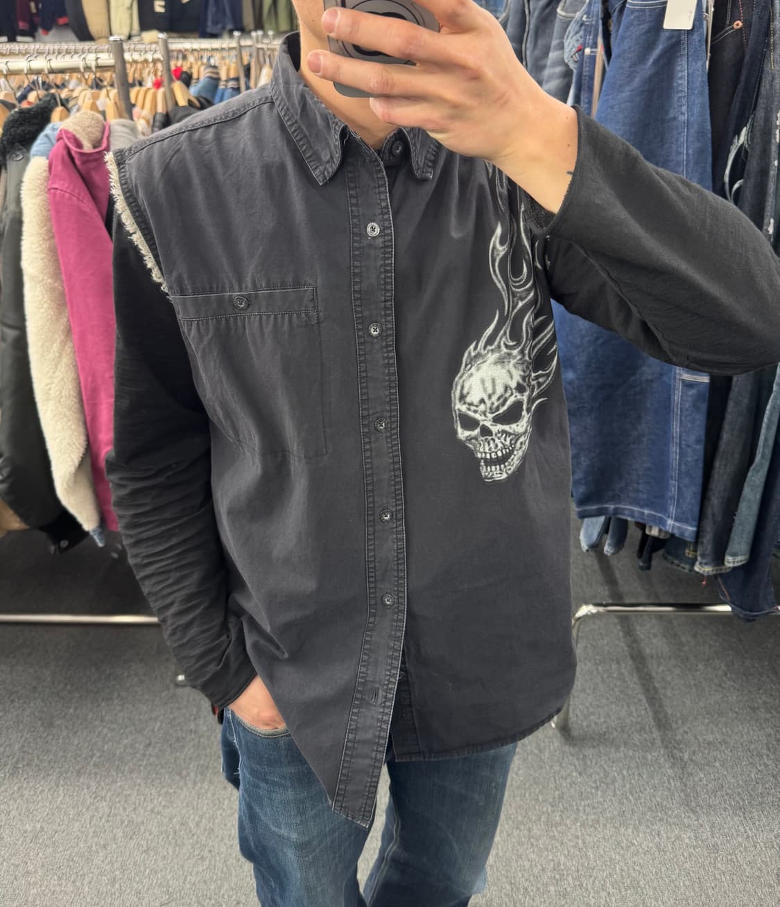 XL)할리데이비슨 빈티지 스컬 프린팅 커스텀 조끼 베스트 셔츠 상품이미지1