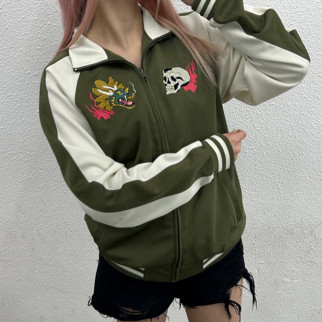 재팬 오리엔탈 자수 베이지 나그랑 카키집업 M 상품이미지2