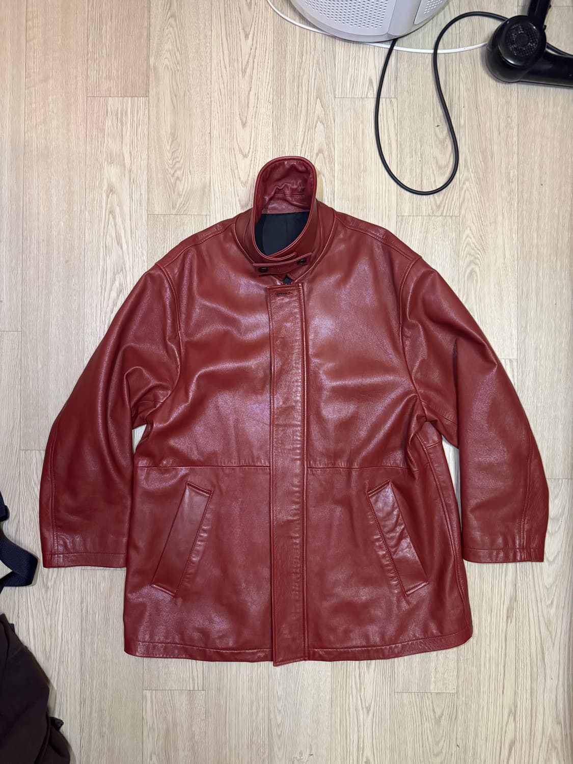 [L Size 체감] 슈타인 Stein 레더 카코트 자켓 고트스킨 레드 상품이미지5