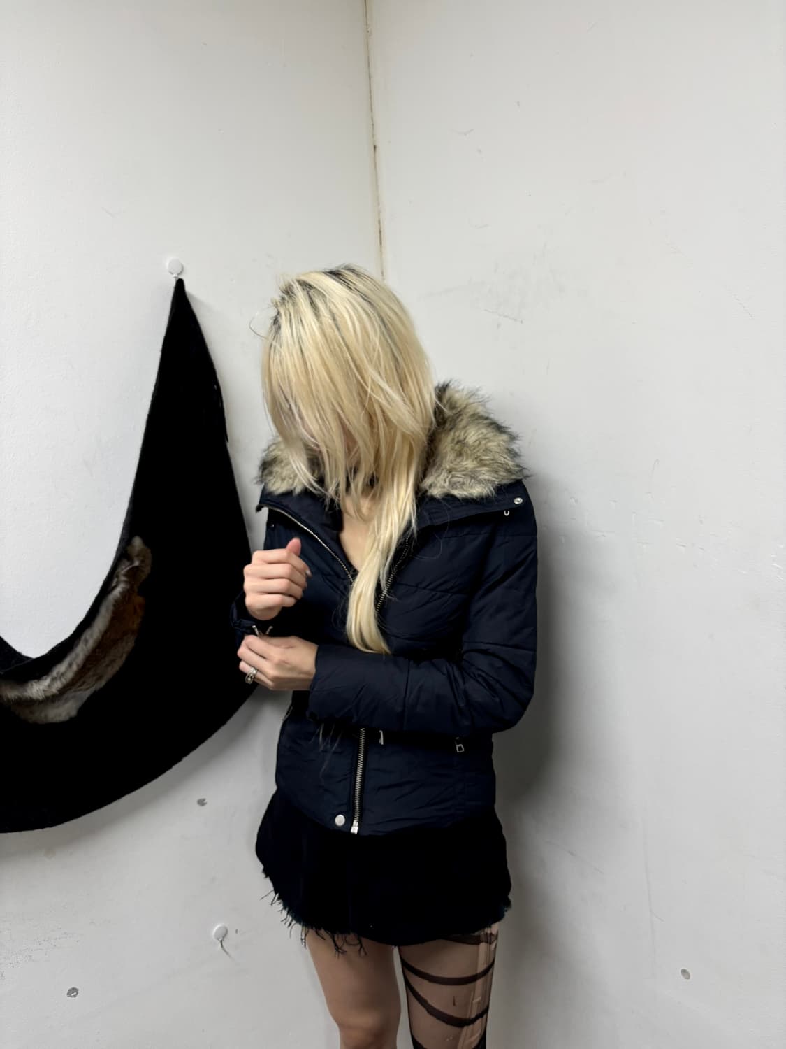 “Bershka” Fur Trimming Navy Padded Jacke 상품이미지8