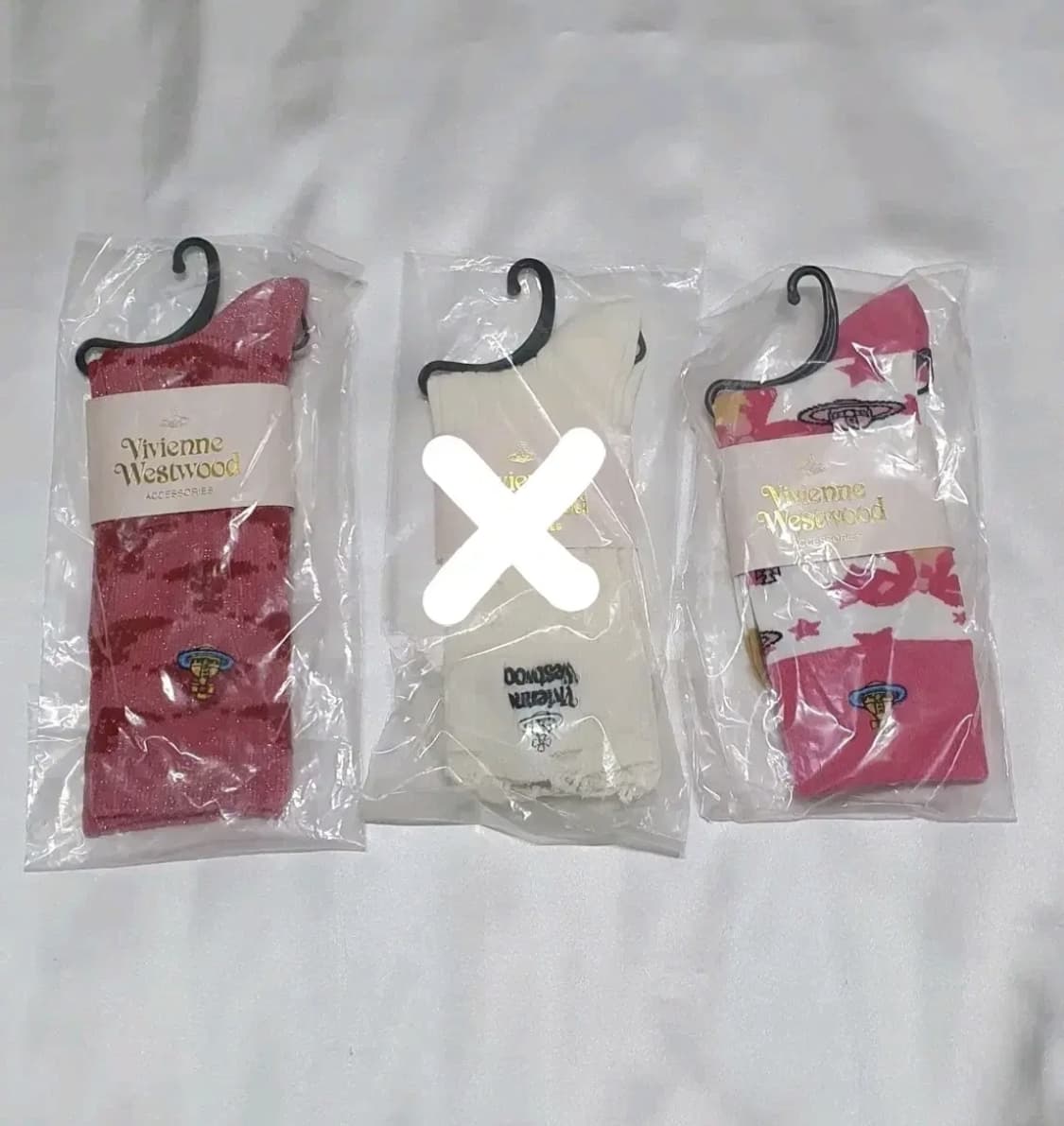 핑크 겨자색 레드 반짝이 스타 행성 별 리본 비비안웨스트우드 양말 상품이미지1