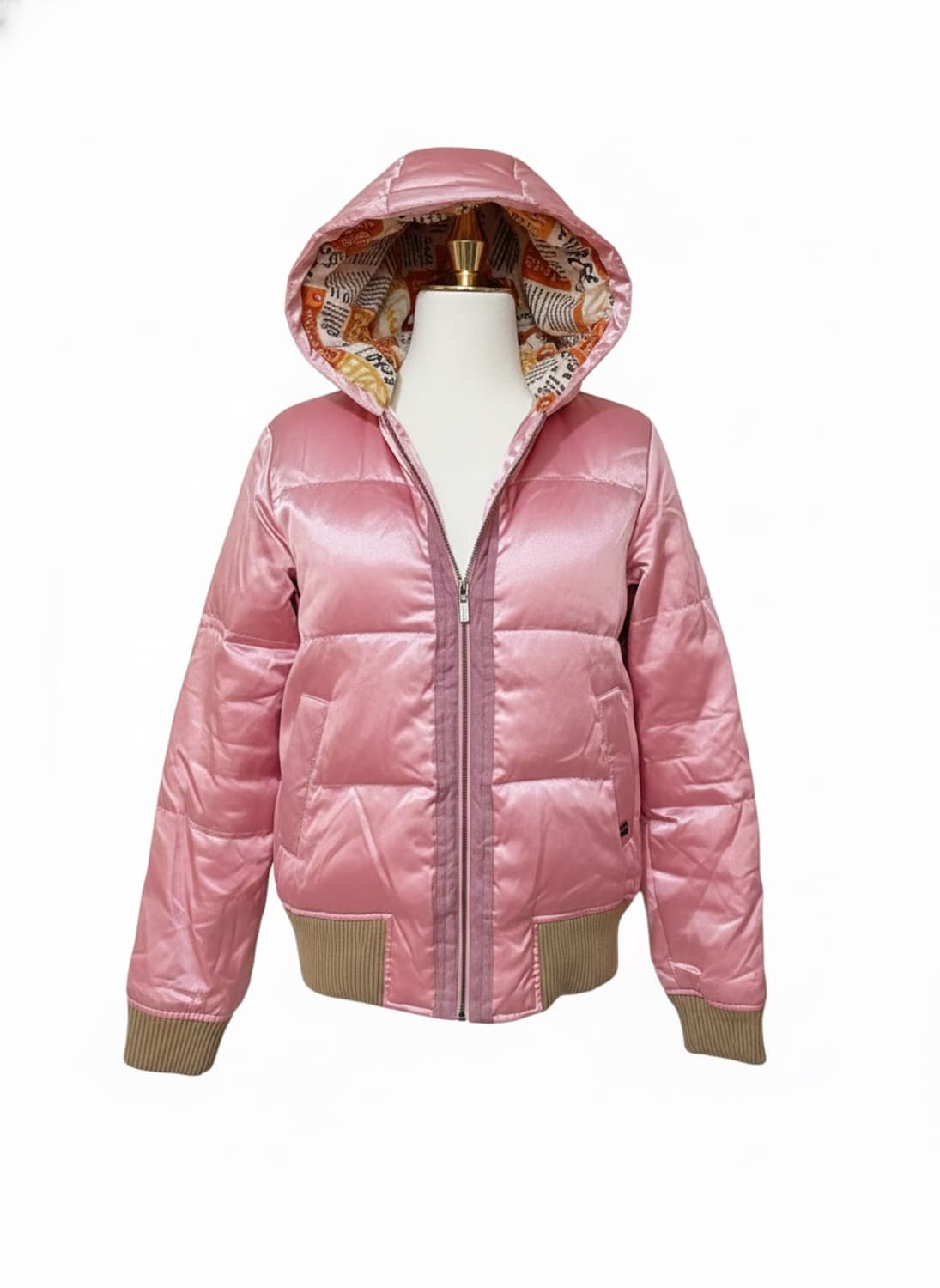 Y2k 갸루 핑크 새틴 광택 후드 패딩 상품이미지1