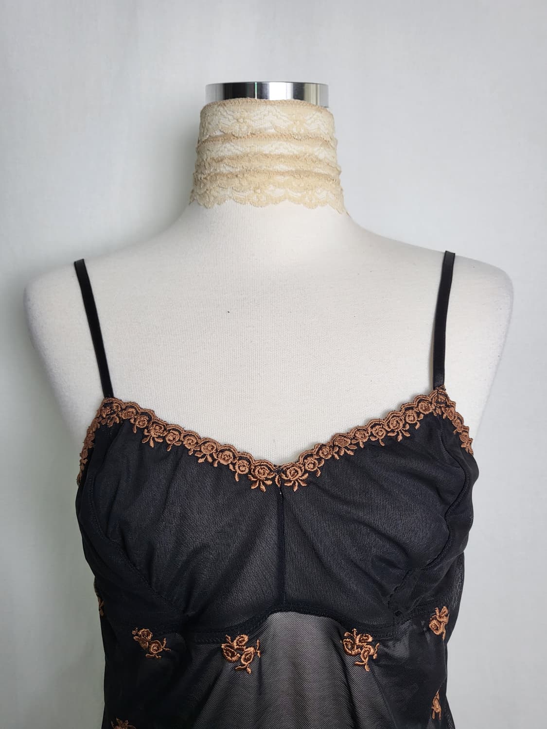 빈티지 블랙 시스루 나시 슬립 상품이미지3