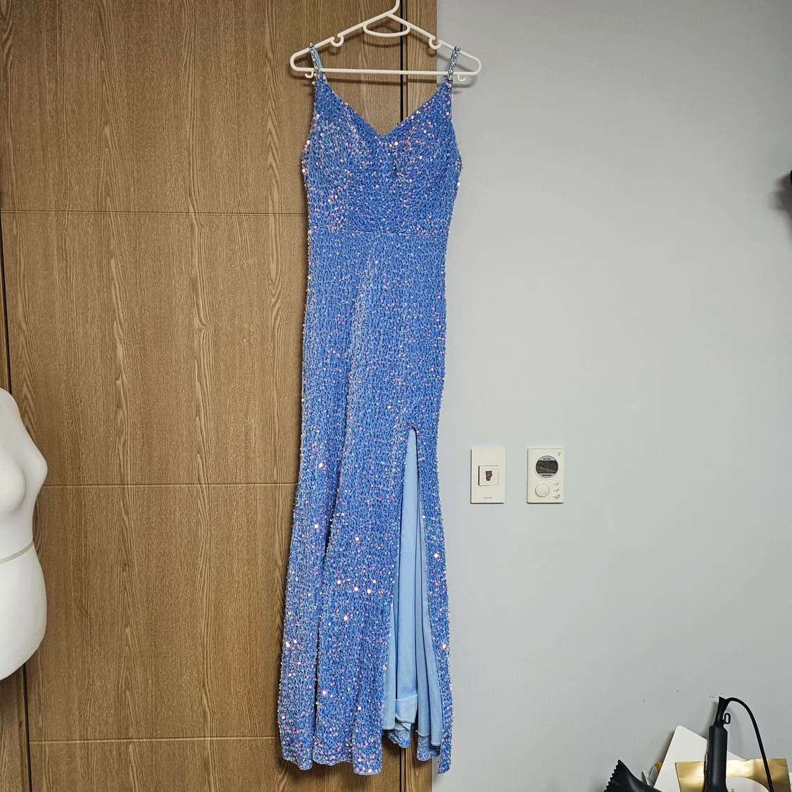 스팽글 벨벳 블루 옆트임 연말파티프롬 롱드레스 M 머메이드 반짝이 원피스 상품이미지1