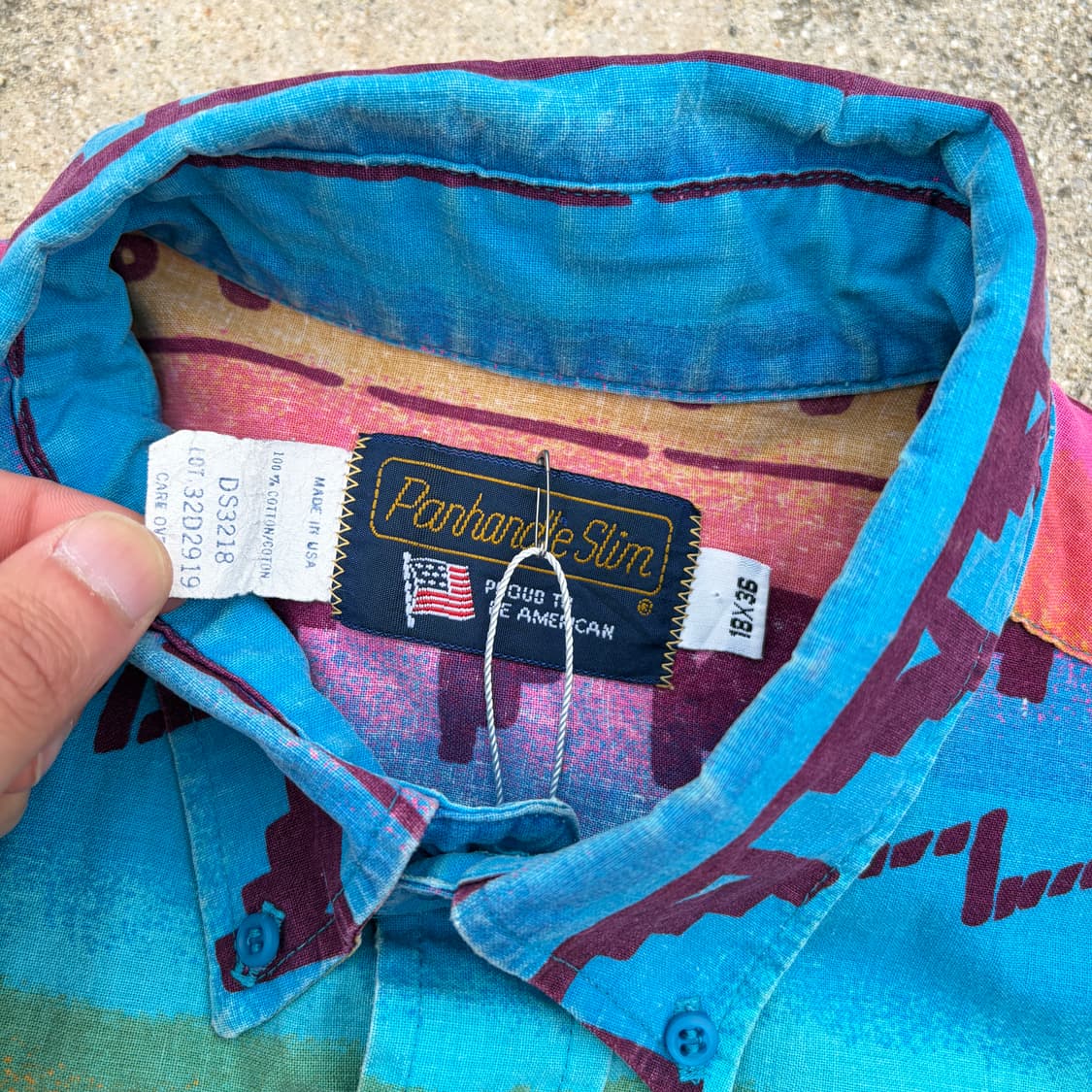 90s USA 팬핸들 슬림 네이티브 웨스턴 반팔셔츠 XL 상품이미지5