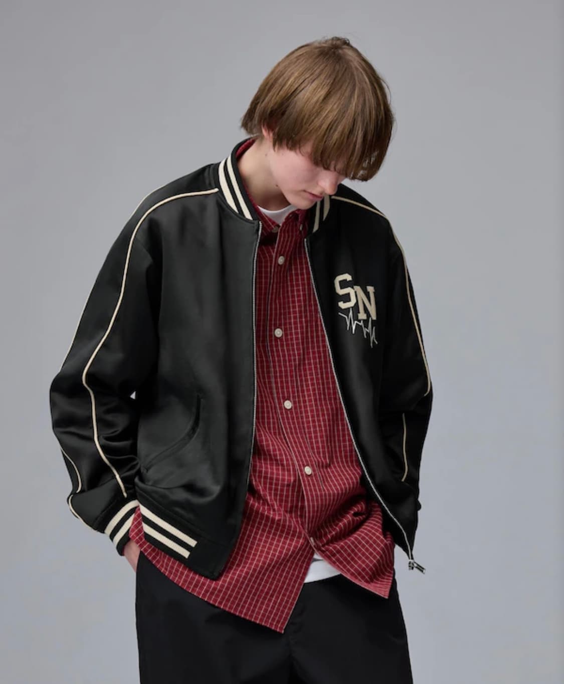 [3XL/블랙] GU 언더커버 새틴 리브 블루종 상품이미지3