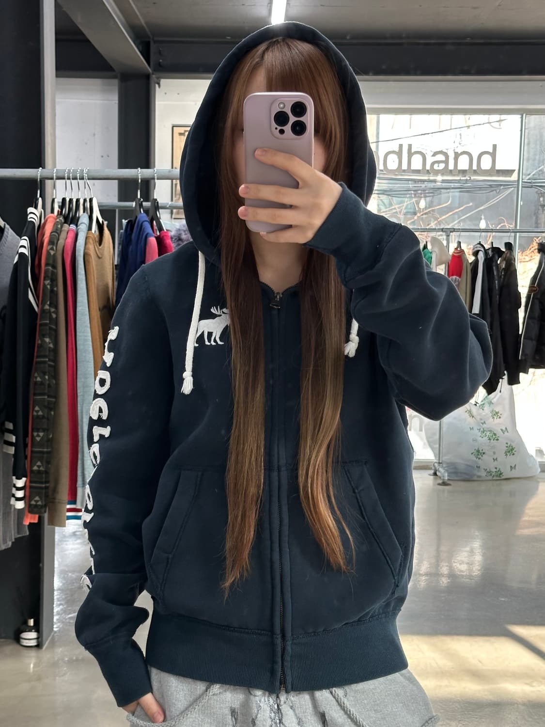 아베크롬비 시그니처자수 빅로고 머슬핏 후드집업 상품이미지3