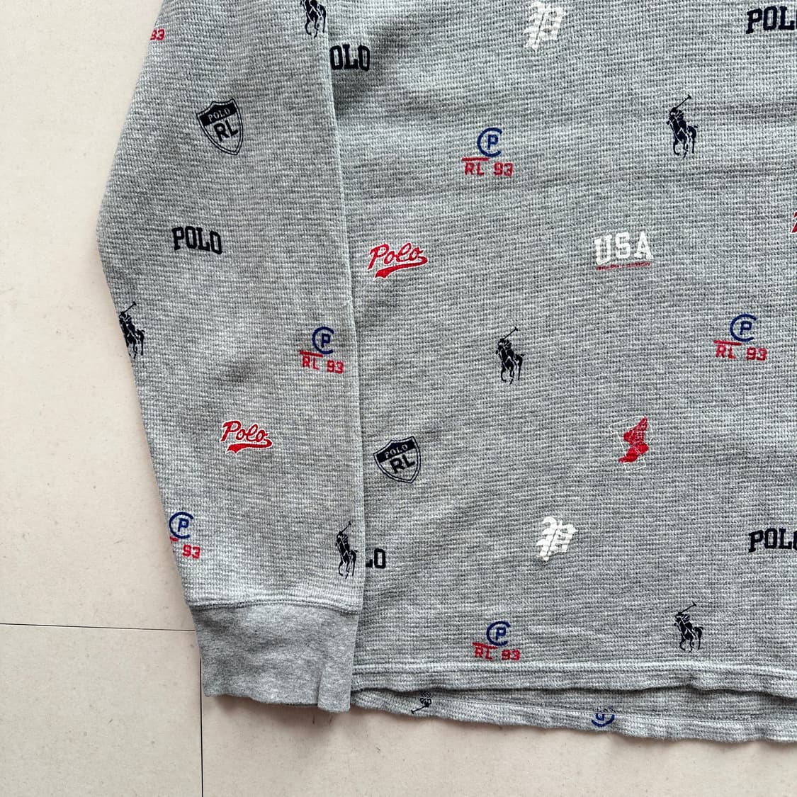 폴로 랄프로렌 올오버 로고 와플 긴팔 티셔츠 L 상품이미지4