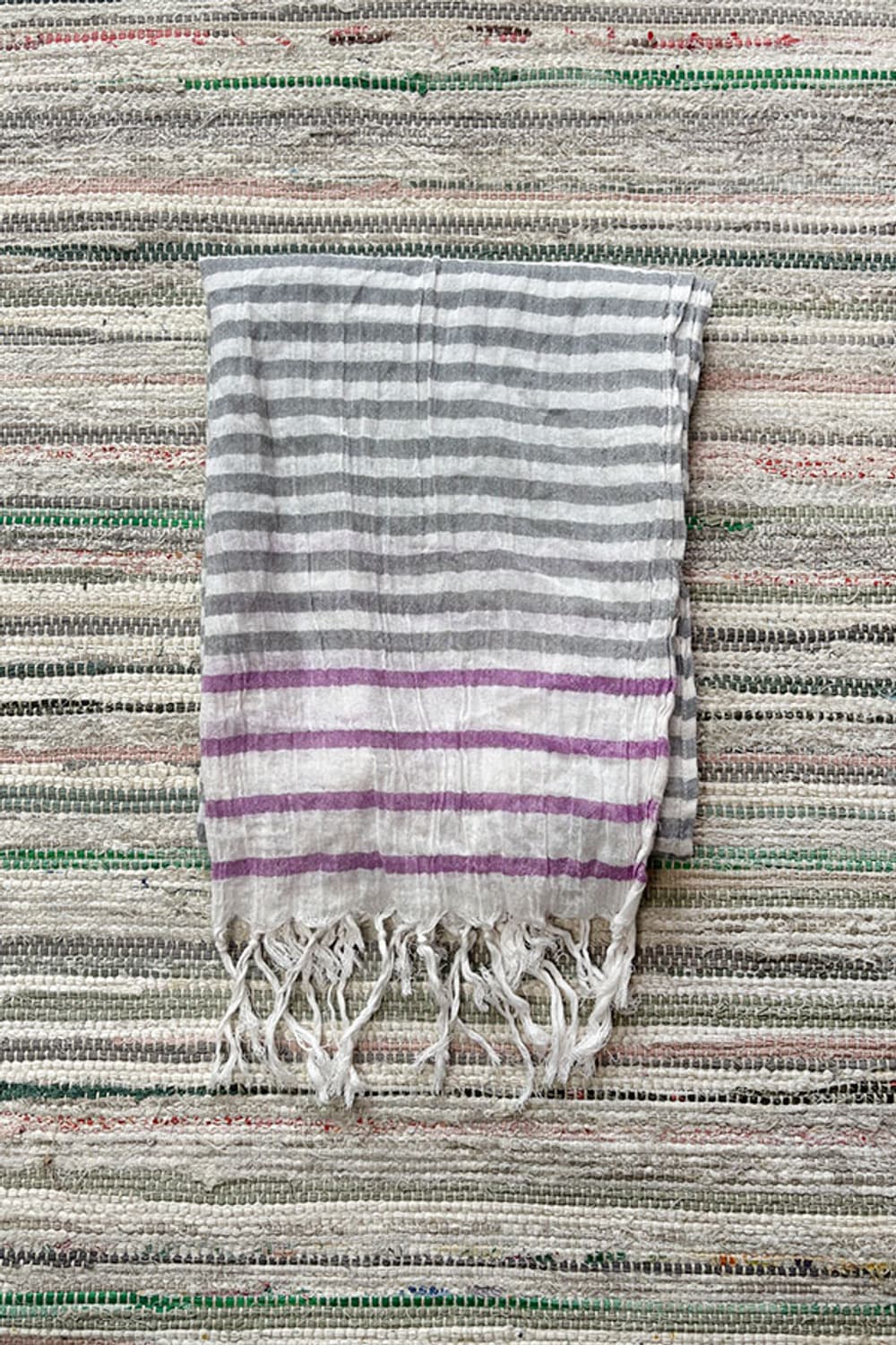 Striped Color-Block Fringe Long Scarf 상품이미지3