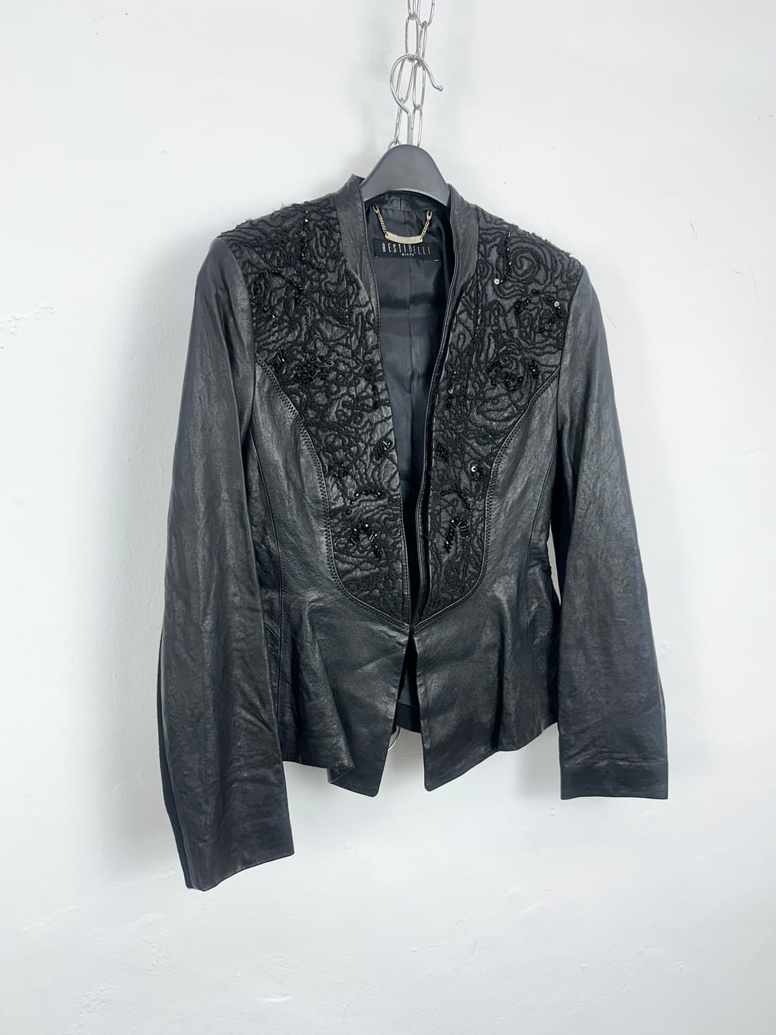 Beaded Lambskin Panel Leather Jacket 상품이미지3