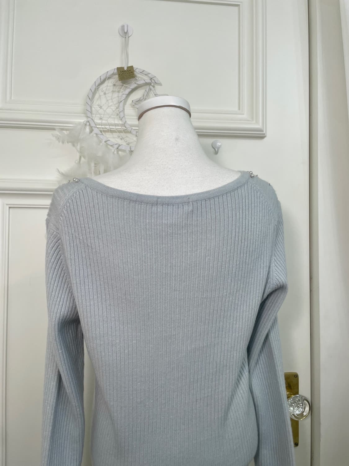 sheer mint beads point v-neck loose knit 상품이미지4