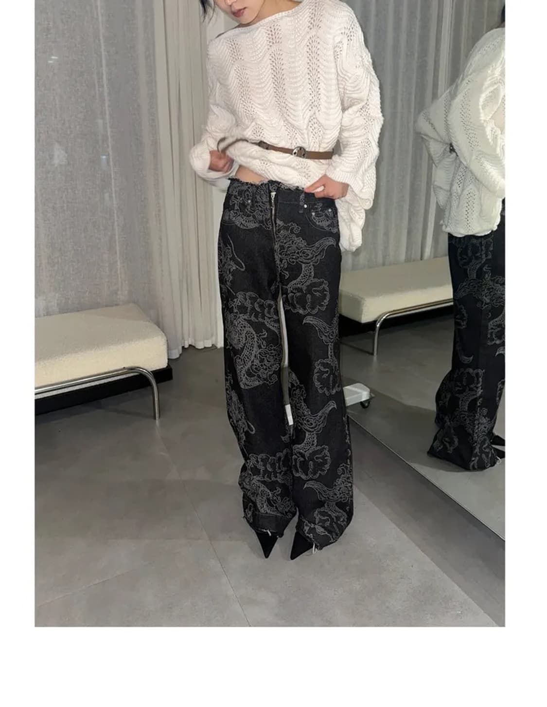 패턴 흑청 데님팬츠 상품이미지3