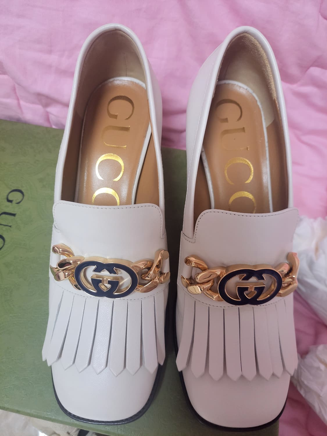 정품)급처1번신음상태좋음!구찌 인터로킹 G 레더 펌프 미드힐 구두 로퍼 상품이미지5