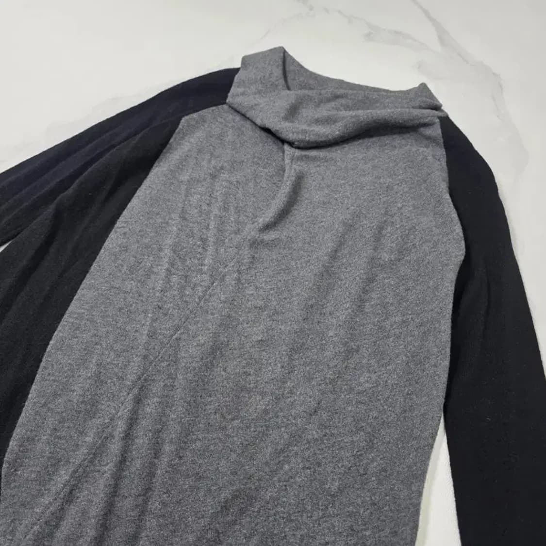 타임(TIME) 울 100% 배색 터틀넥 니트 원피스 Fre 상품이미지3