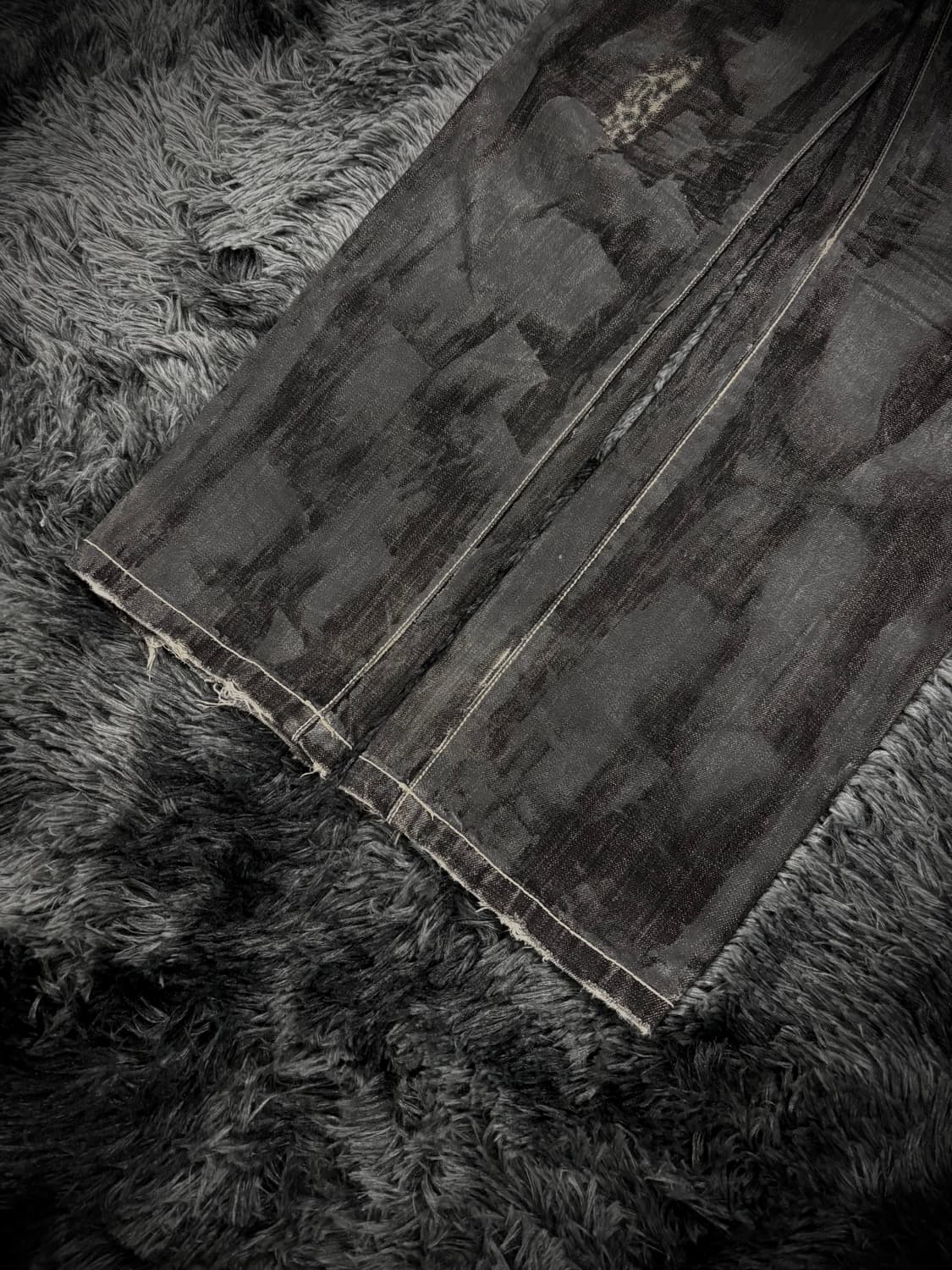 블랙 그런지 워싱 와이드 데님팬츠 상품이미지4