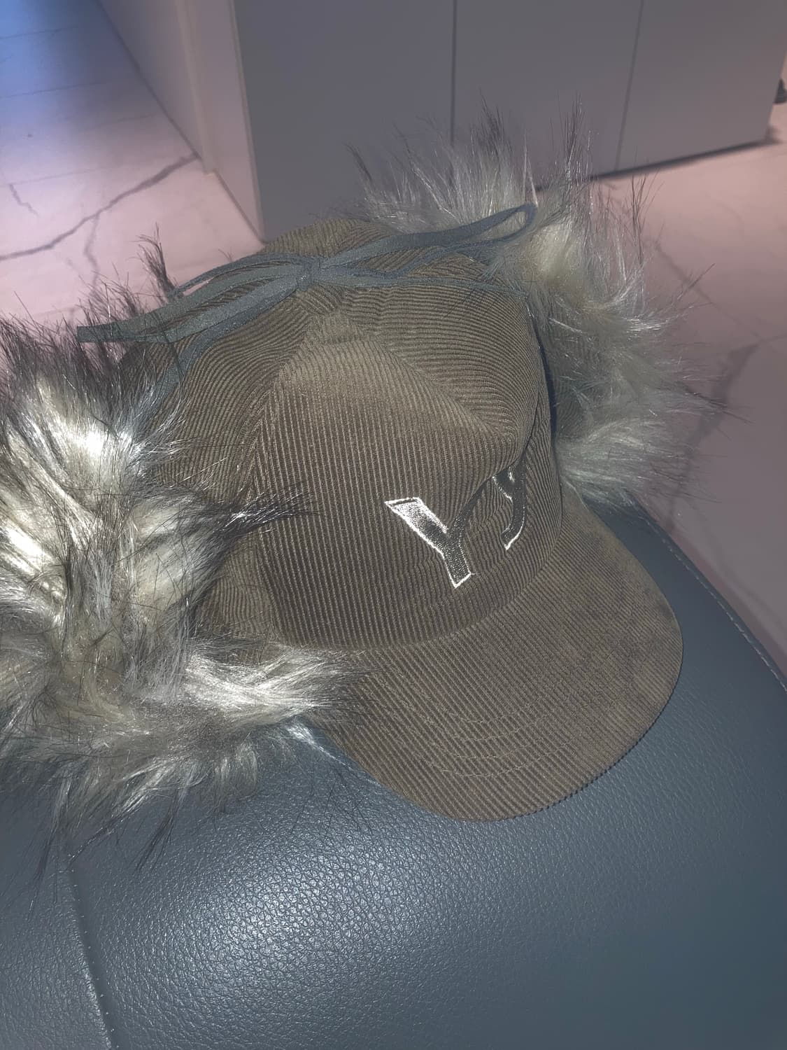 Open YY Fur corduroy earflap cap khaki 상품이미지2
