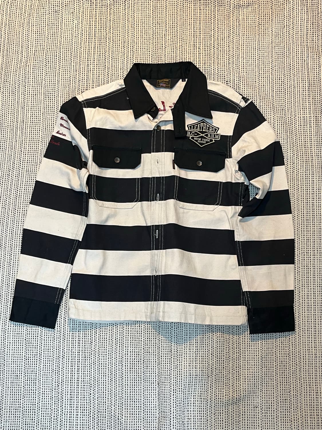 밴슨 레더 스트라이프 자켓 상품이미지1