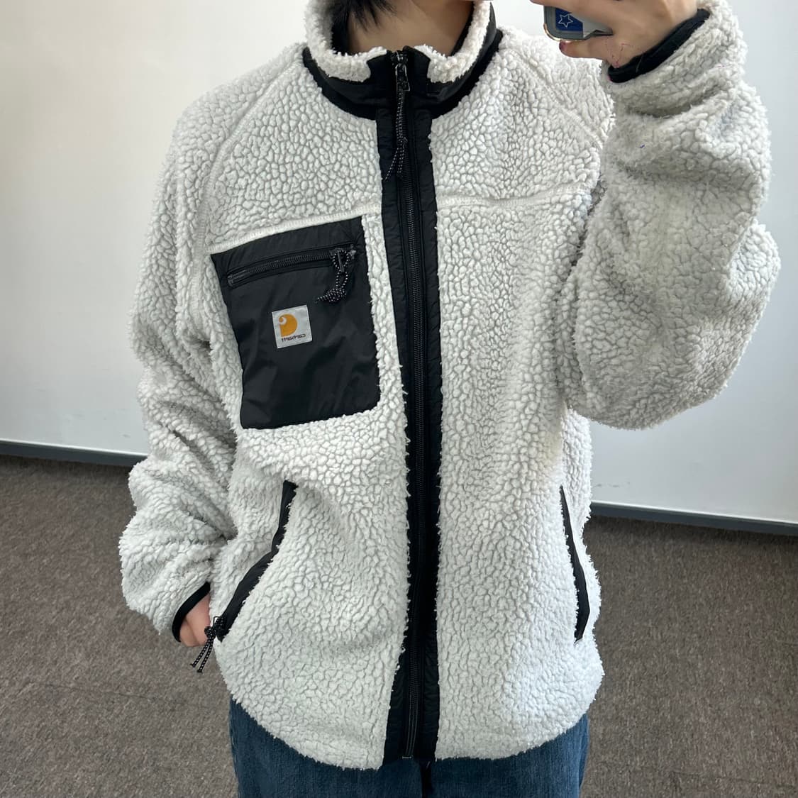 Carhartt 칼하트 블랙아이보리 배색 후리스 집업 상품이미지2