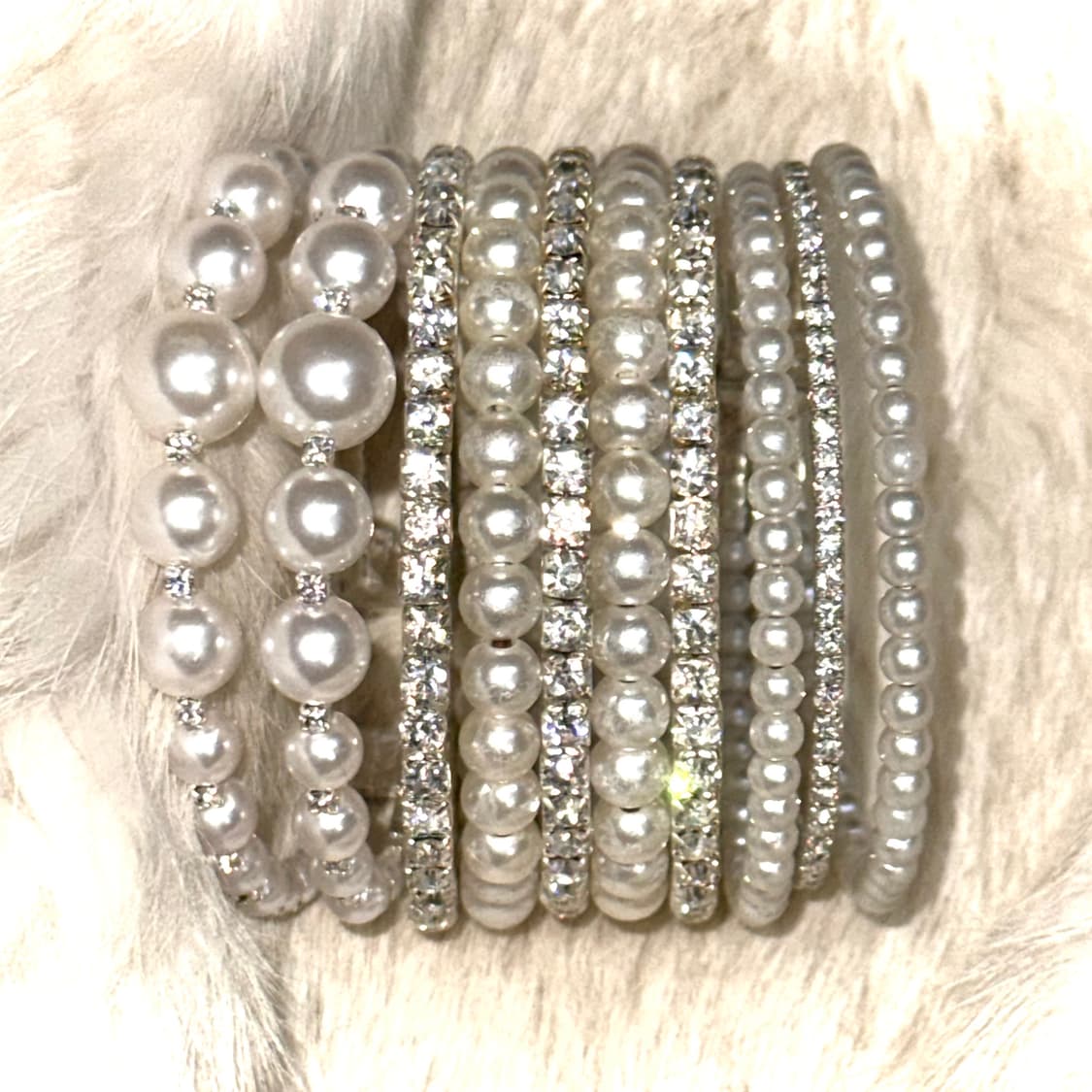 페어리 갸루 진주 큐빅 뱅글 팔찌 세트 상품이미지3