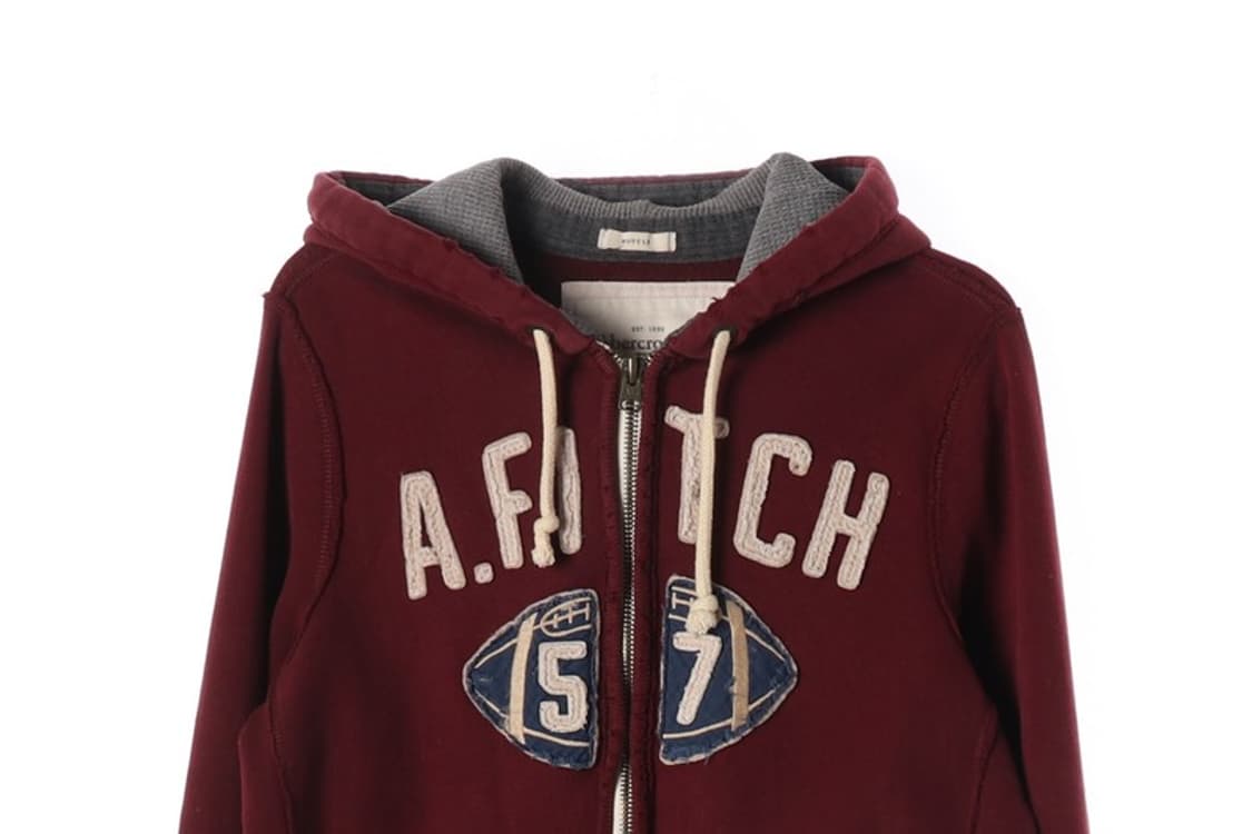 아베크롬비 앤 피치 버건디 럭비 패치 후드집업 L 상품이미지3