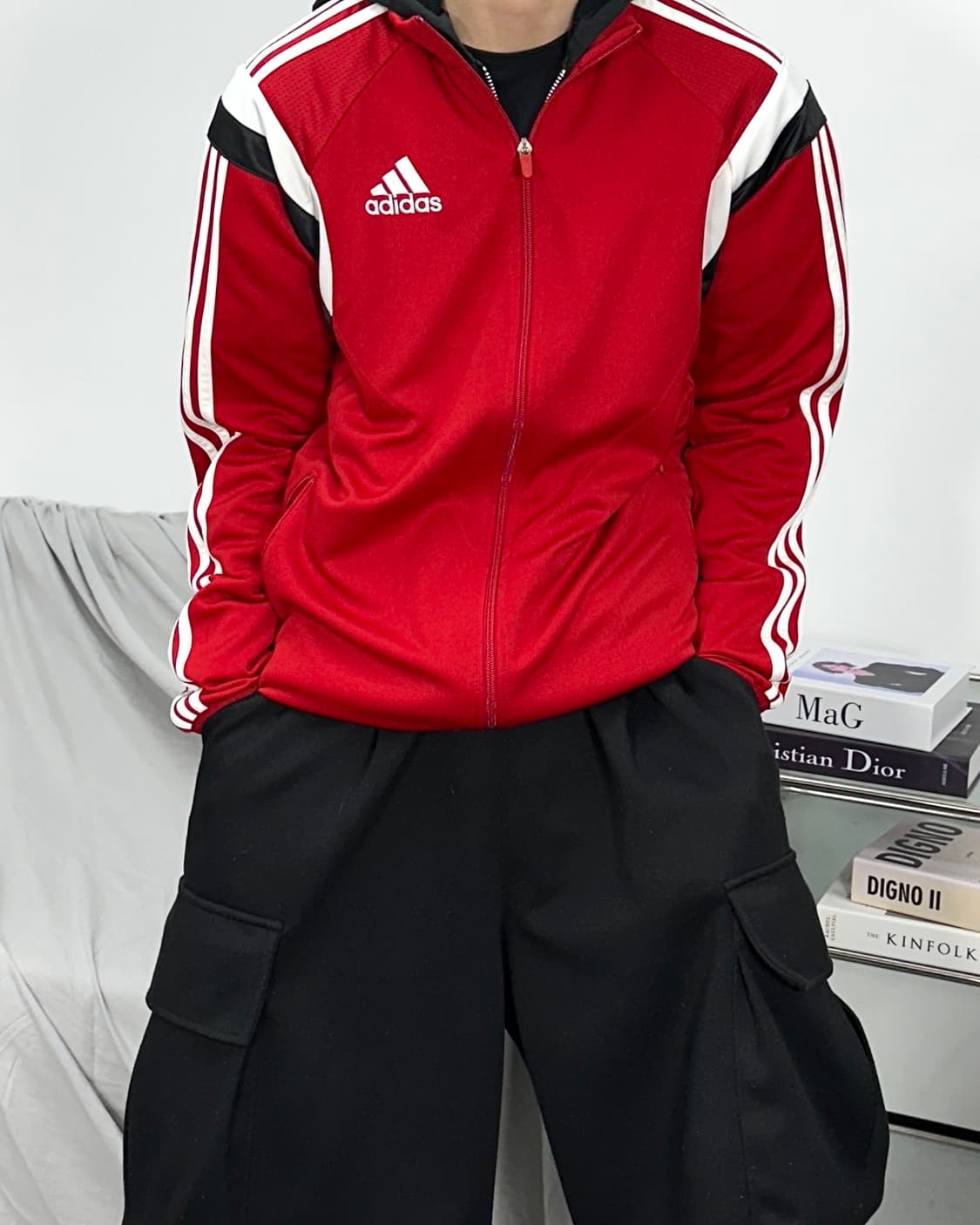 아디다스 레드 삼선 트랙탑 져지 M 상품이미지3