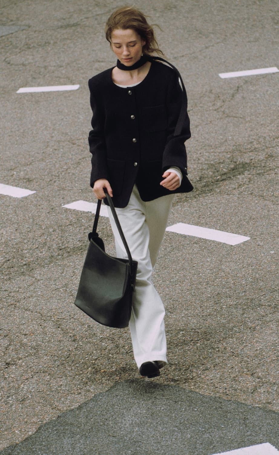 오스트카카 부클 트위드 싱글 롱 자켓 블랙 상품이미지4